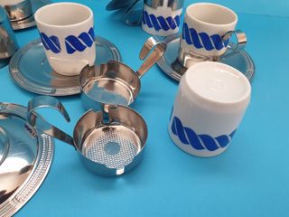 tazze con piattini 12 pezzi ceramica e acciaio con