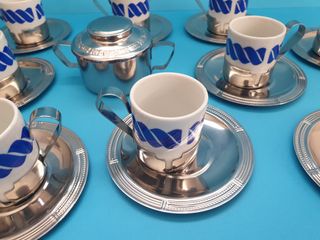 tazze con piattini 12 pezzi ceramica e acciaio con