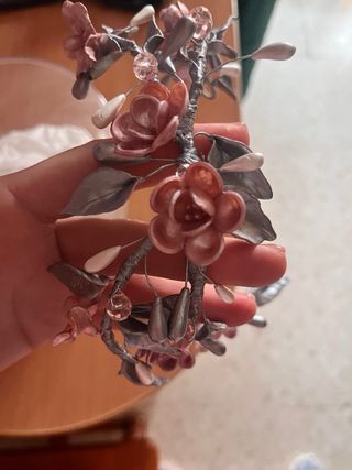 Diadema floral plata y rosa