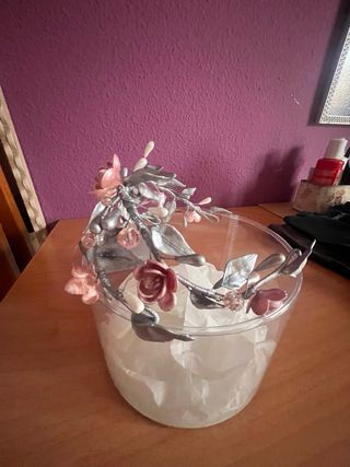 Diadema floral plata y rosa