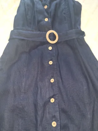 Vestido Mango Lino Azul Talla XS