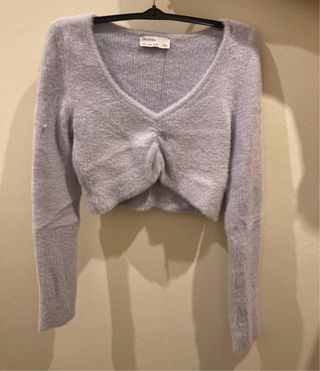 Bershka Top Corto Peluche Morado Talla XS