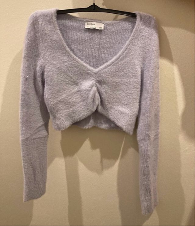 Bershka Top Corto Peluche Morado Talla XS