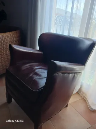 Sofá y sillón de piel marrón