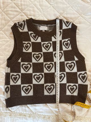 Gilet marrone vintage a quadri con cuori