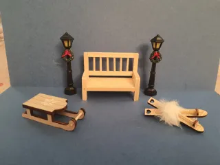 Set Miniatura Natale Panchina, Lampioni, Slitta