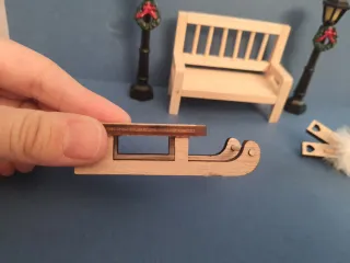 Set Miniatura Natale Panchina, Lampioni, Slitta
