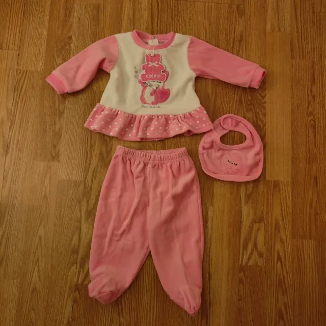 Set 3 pezzi bimba: tutina, bavaglino, maglia3-6mes