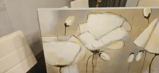 Cuadro Decorativo Flores Beige y Blanco