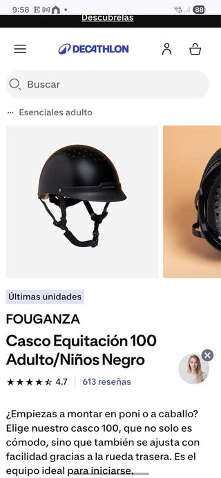 Casco y polainas equitación solo usado una vez