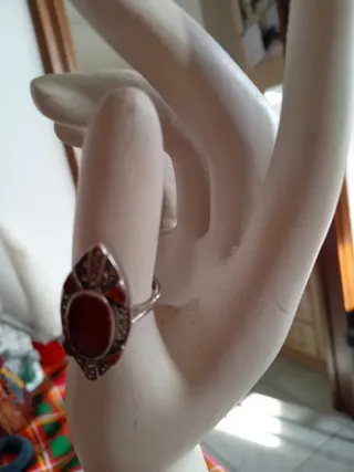 Anello Argento 925 Vintage Rosso