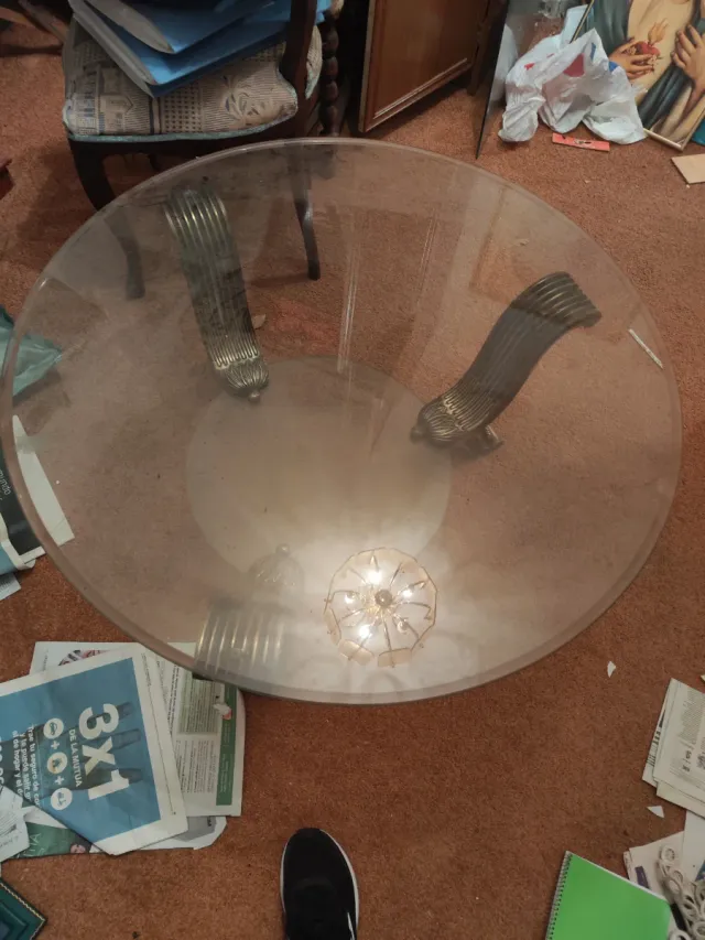 Mesa de centro cristal y metal