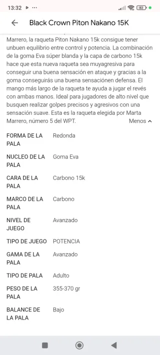 Black Crown Piton Nakano 15k Pala Pádel