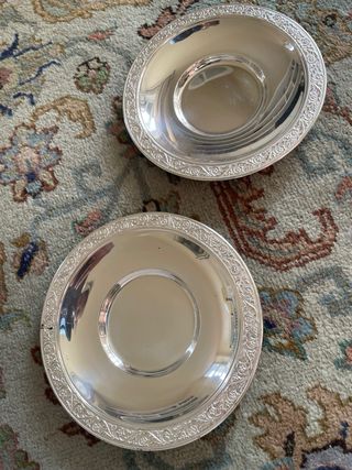 Coppia Sottobottiglia Vintage Metallo Argentato