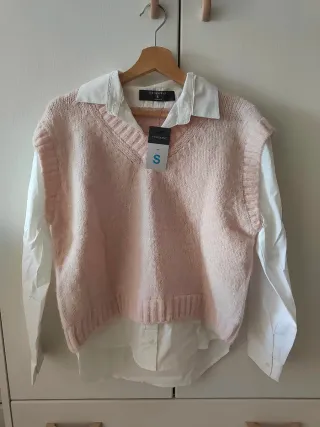 Jersey chaleco rosa Primark S con camisa blanca