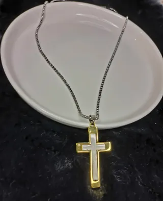 Collar Cruz Acero Inoxidable Dorado y Plateado