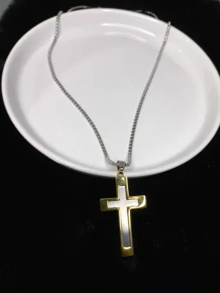 Collar Cruz Acero Inoxidable Dorado y Plateado