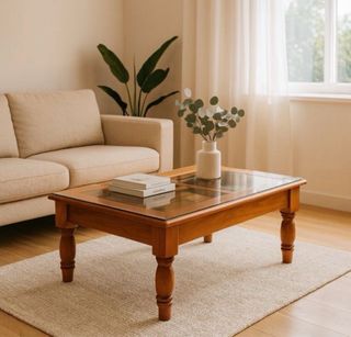 Tavolo da centro in legno massello provenzale a doppio vetro