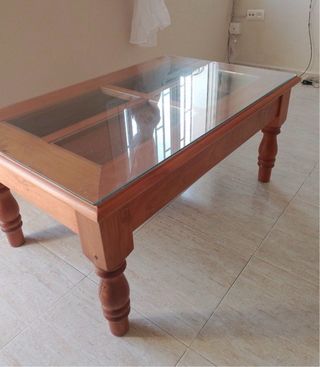 Tavolo da centro in legno massello provenzale a doppio vetro