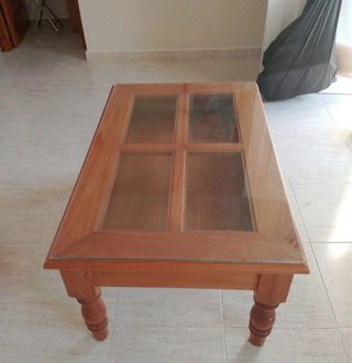 Tavolo da centro in legno massello provenzale a doppio vetro