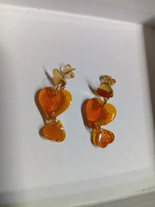 Pendientes Corazón Resina Ámbar