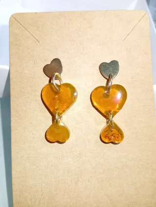 Pendientes Corazón Resina Ámbar