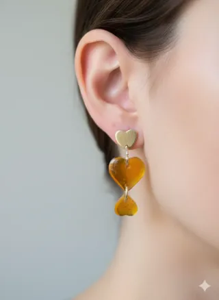 Pendientes Corazón Resina Ámbar