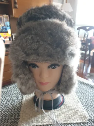 Gorro de pelo gris natural vintage