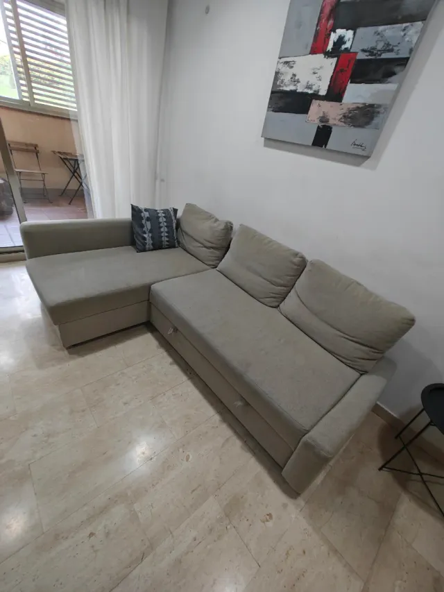 Sofá Cama Beige/Gris Tela