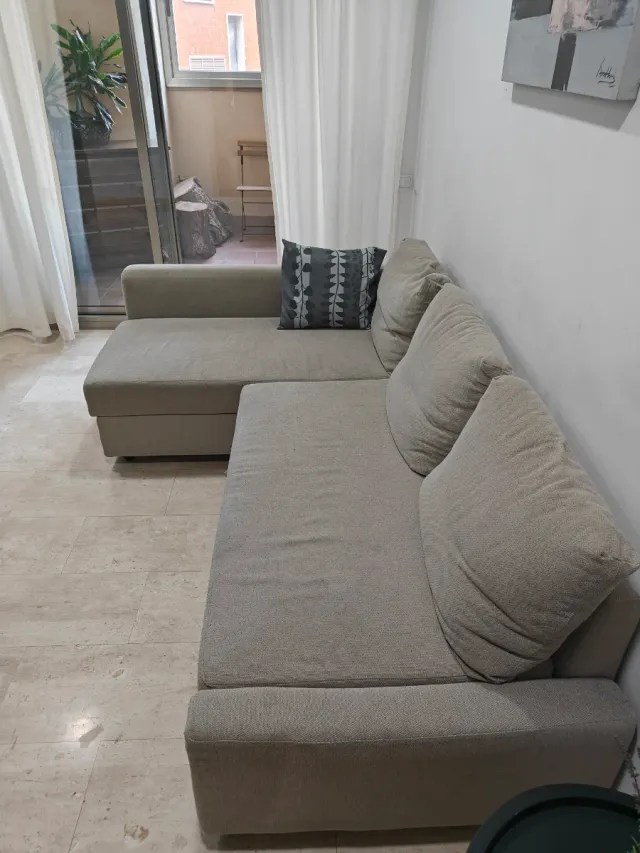 Sofá Cama Beige/Gris Tela