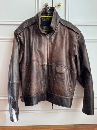 Chaqueta Cuero Raw Rags Marrón Talla L