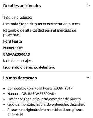 Tope Puerta Delantera Ford Fiesta 2008-2017