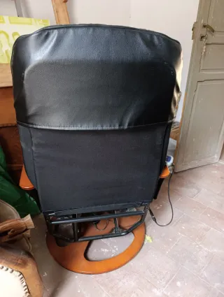 Poltrona relax in pelle e legno