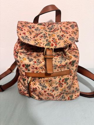 Mochila floral beige y multicolor