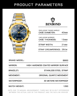 Reloj BINBOND Hombre Azul y Dorado