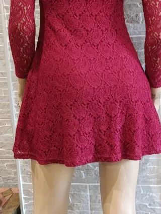 Vestido Burdeos Encaje Manga Larga