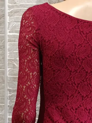 Vestido Burdeos Encaje Manga Larga