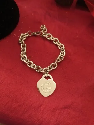 Bracciale acciaio cuore zirconi lettera G