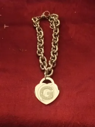 Bracciale acciaio cuore zirconi lettera G