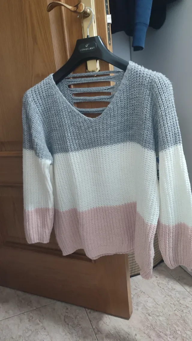 Jersey tres colores gris, blanco y rosa
