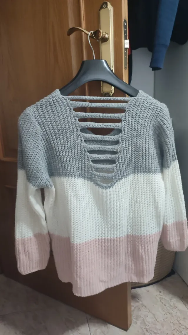 Jersey tres colores gris, blanco y rosa