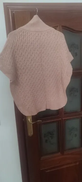 Poncho de punto beige/rosa talla única