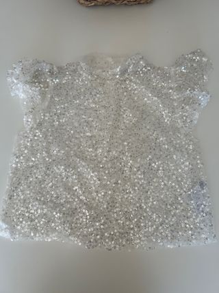 Top fiesta lentejuelas Zara plateado semi traspare