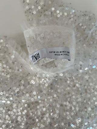 Top fiesta lentejuelas Zara plateado semi traspare