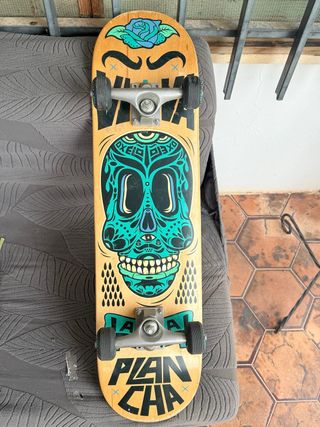 Skate Patín Calavera Azul Plancha