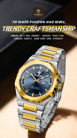 Reloj BINBOND Hombre Azul y Dorado