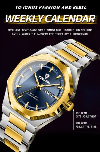 Reloj BINBOND Hombre Azul y Dorado
