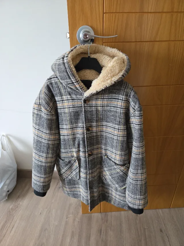 Abrigo niño cuadros forro acolchado T.13-14