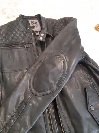 Cazadora Cuero Hombre Grafito