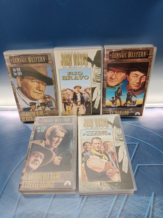 5 cintas VHS , JOHN WAYNE, classic western, El dorado, Rio Bravo, Los tres padrinos y mas